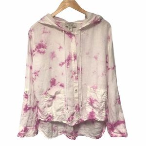 Rachel Zoe Linen Tie Dye Button Up Hoodie